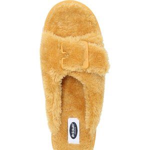 DR. SCHOLLS Faux Fur Slippers Women 10M Buckle Slide Yellow Sandals New